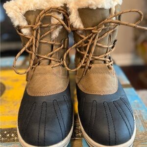 Dr. Martens Tan and Black Boots with Faux Fur